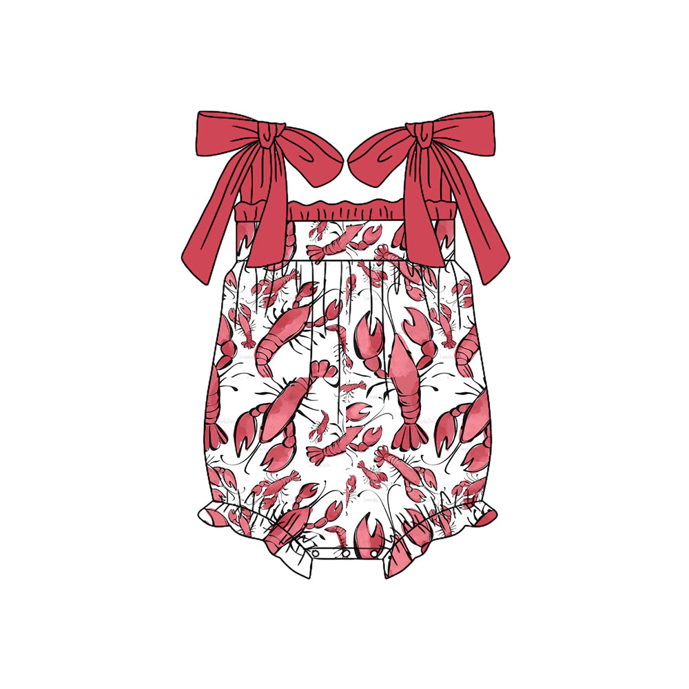 Preorder(moq 5)Baby Infant Girls Red Crawfish Straps Rompers