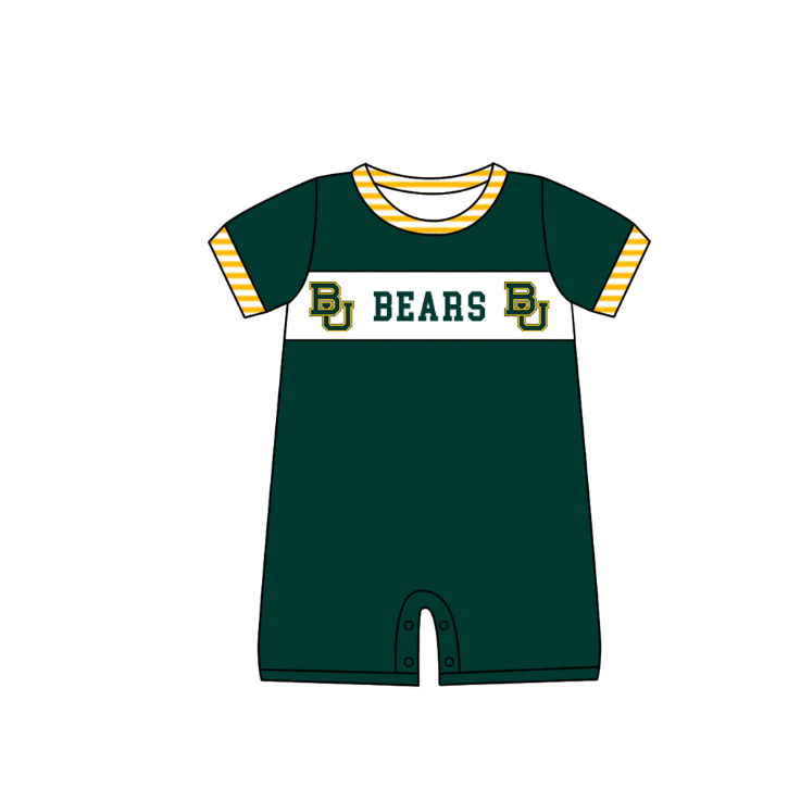 Preorder (moq 5)Baby Boys Green Short Sleeve Bears Team Rompers