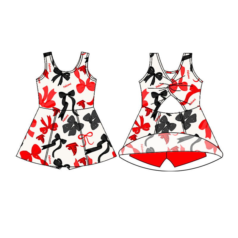 Preorder (moq 5)Baby Girls Red Bird Sleeveless Bows Shorts Team Knee Length Dresses