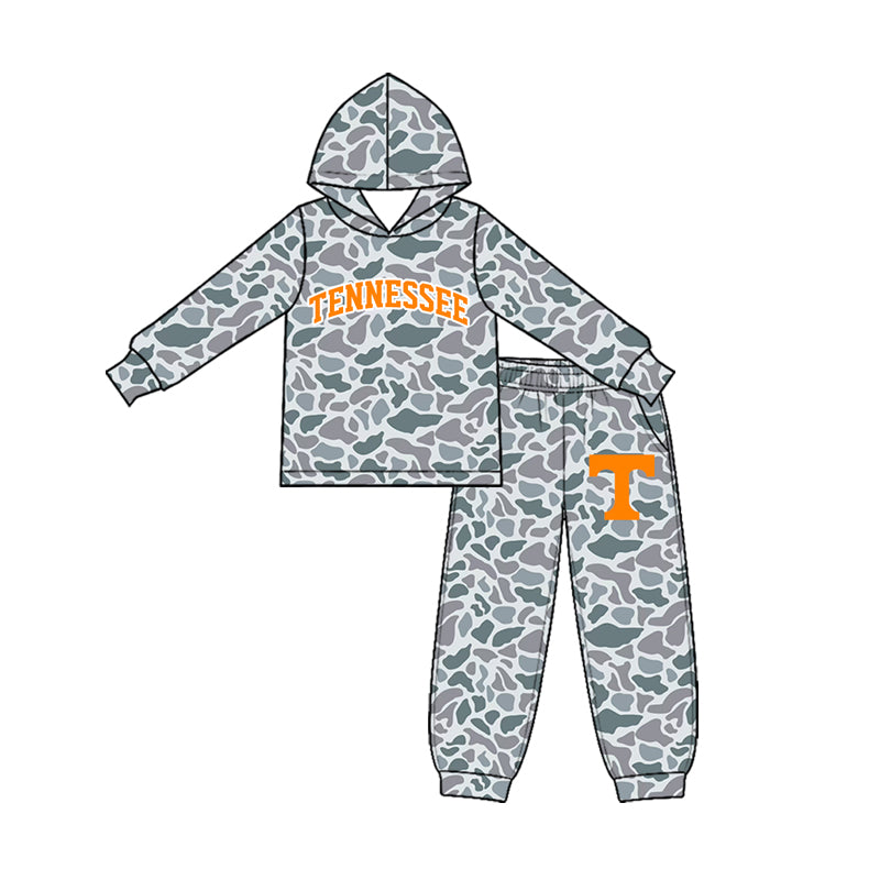 Preorder (moq 5) Baby Boy Clothes Gray Duck Camo Print Long Sleeve Hoodie Jogger Pant Set