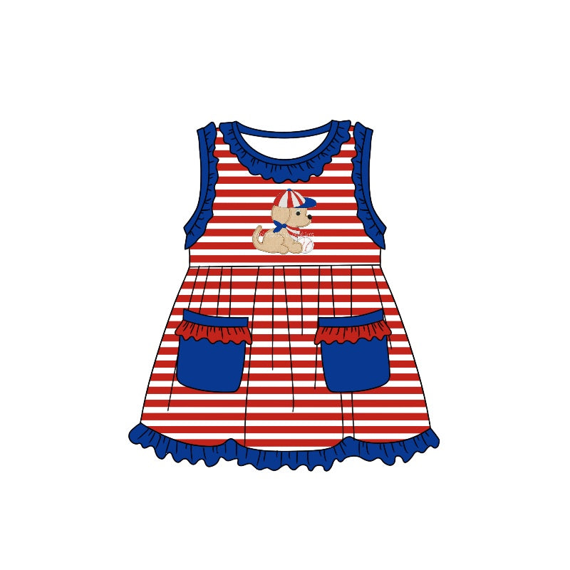 Baby Girls Dog Baseball Pockets Knee Length Dresses preorder(moq 5)