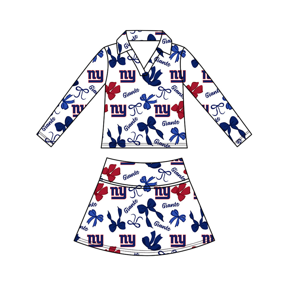 Preorder (moq 5)Baby Girls Bows Giants Ny Top Skirt Short Team Clothes Set