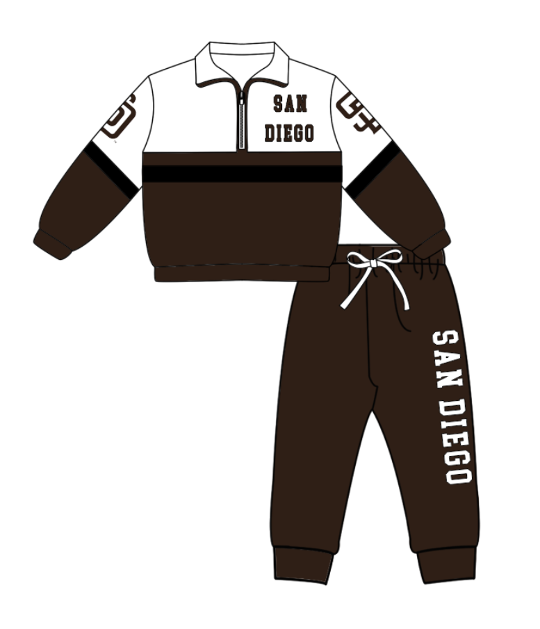 Preorder (moq 5)Baby Boys San Diego Zipper Pullover Jogger Pants Team Clothes Set