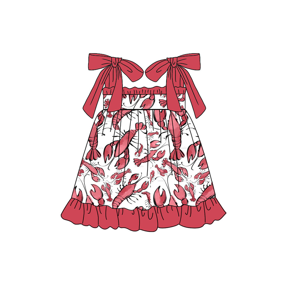 Preorder (moq 5)Baby Girls Red Crawfish Straps Knee Length Dresses