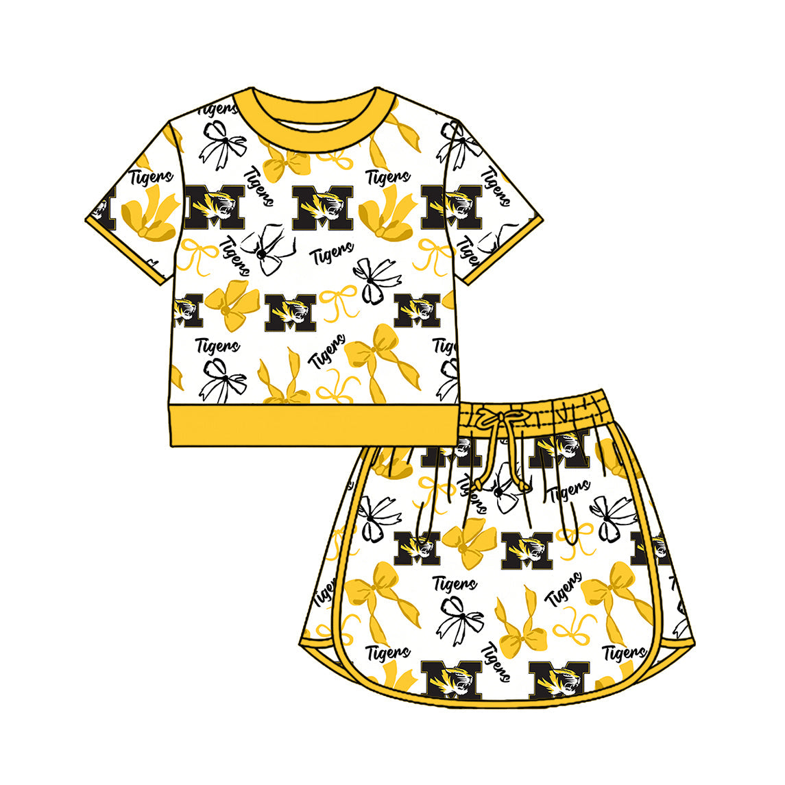 Preorder (moq 5)Baby Girls Bows M Tigers Top Skirt Short Team Clothes Set