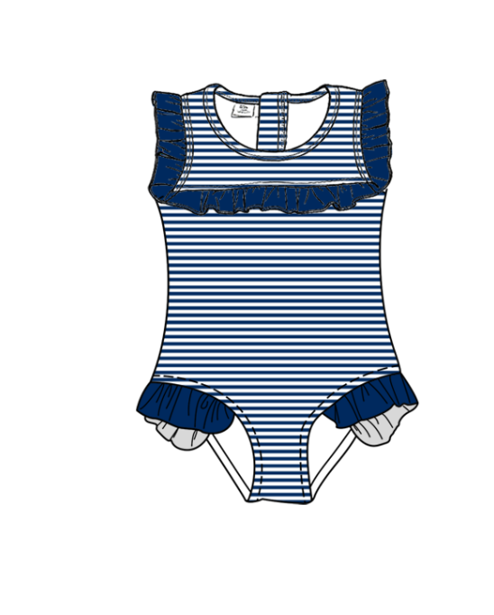 Preorder moq 5 Baby Girls Sleeveless Navy Stripe Team Swimsuits