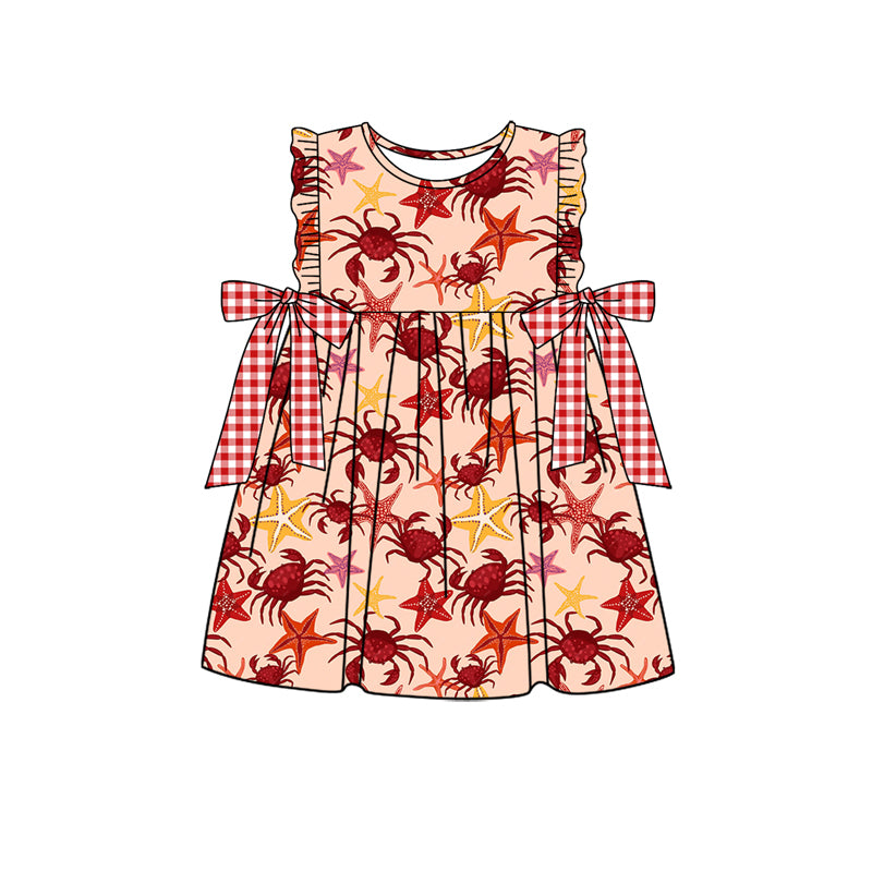 Preorder (moq 5)Baby Girls Summer Crabs Bows Knee Length Gowns Dresses