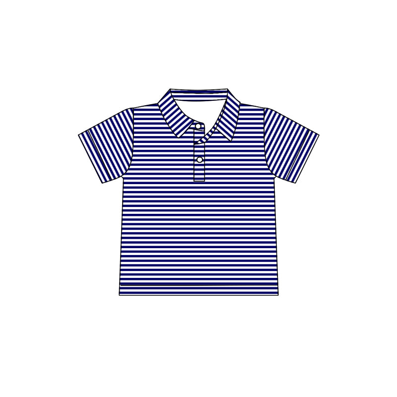 Preorder(moq 5) Baby Boys Plain Blue Stripes Team Short Sleeve Tee Pullovers Shirts Tops