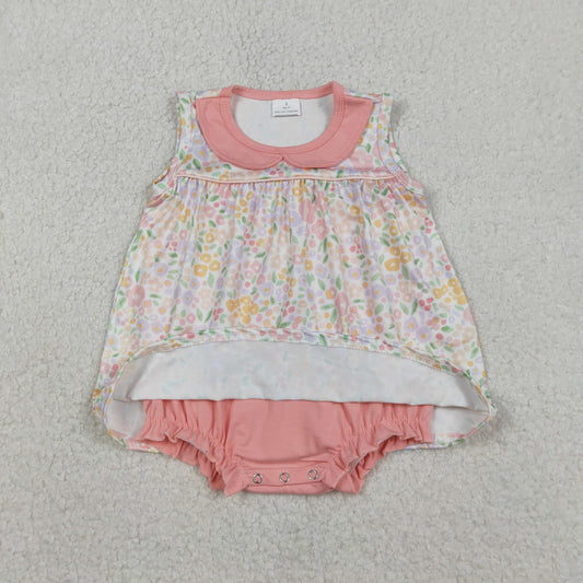 Baby Girls Peach Floral Collar Tunic Bummies Ruffle Rompers