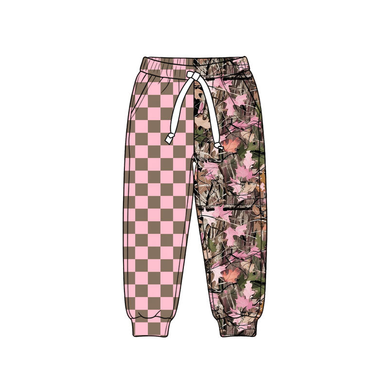 Preorder (moq 5) Girls Pink Checkered Camouflage Jogger Pants Trousers