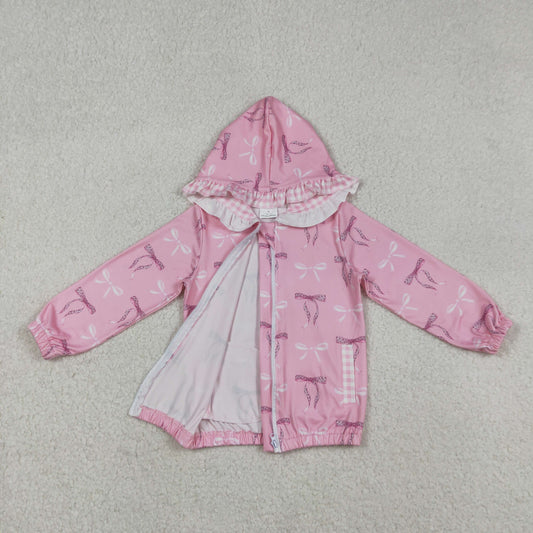 Baby Girls Pink Bows Pocket Zipper Ruffle Hoodies Jackets Top