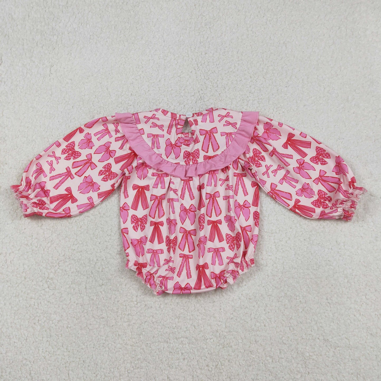 Embroidery Daddy's Valentine Baby Girls Long Sleeve Bows Ruffle Rompers