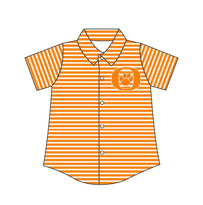 Preorder (moq 5)Baby Boys Orange Stripe Orangefield Bobcat Team Button Shirt Top