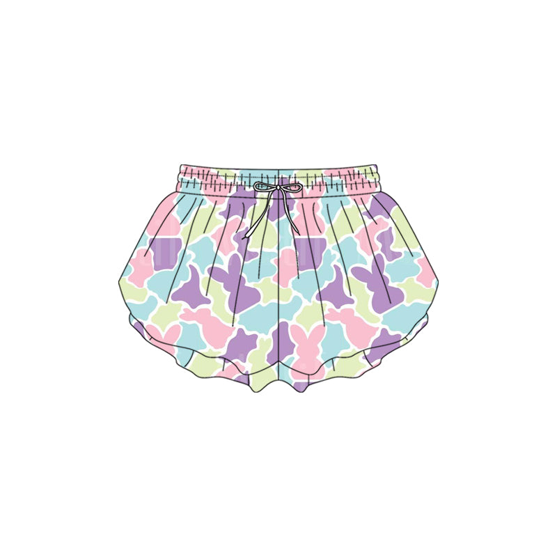 Preorder (moq 5)Baby Girls Colorful Rabbits Camo Easter Ruffle Shorts Bottom