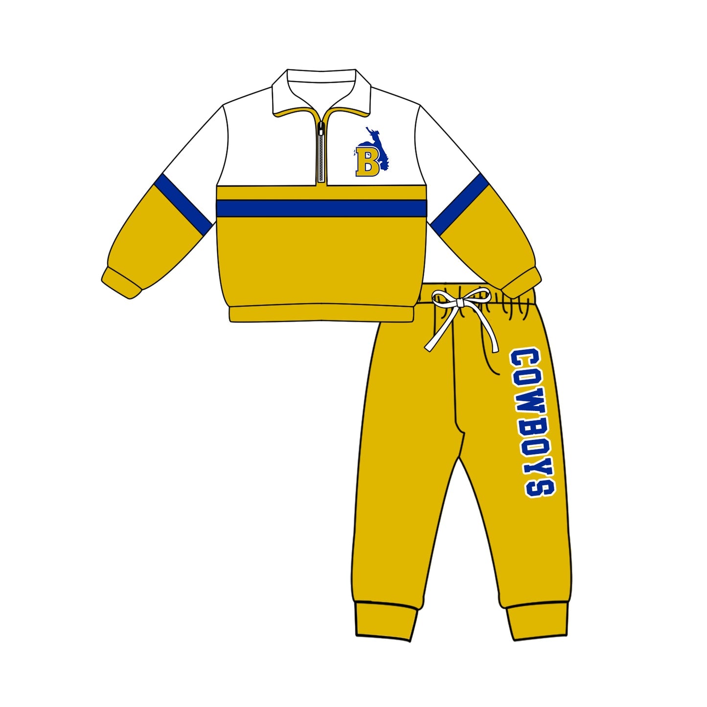 Preorder (moq 5)Baby Cowboys Zip Pullovers Top Jogger Pants Team Clothes Set