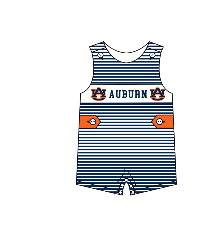 preorder(moq 5) Baby Boys Navy Stripe Sleeveless Auburn Team Rompers