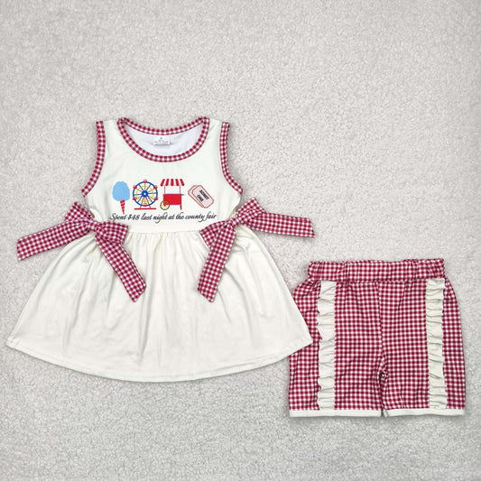 Sibling Baby Kids Ice Cream Store Top Red Plaid Pockets Shorts Sets Rompers