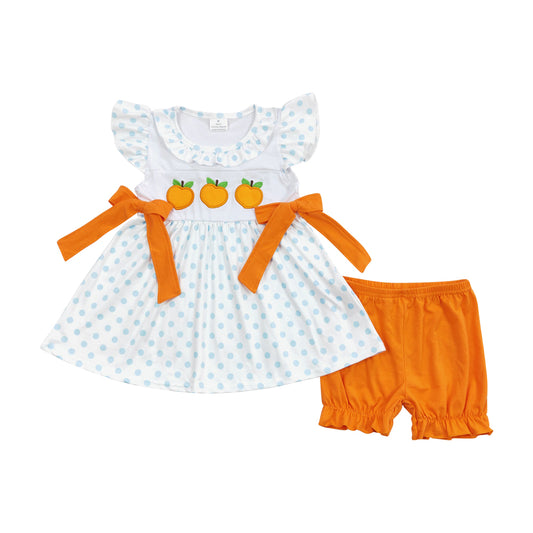 Baby Girls Peaches Bows Ruffle Tops Shorts Clothes Sets