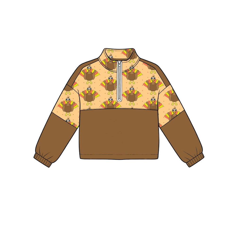 Preorder (moq 5)Baby Boys Turkey Thanksgiving Zip Pullovers Top