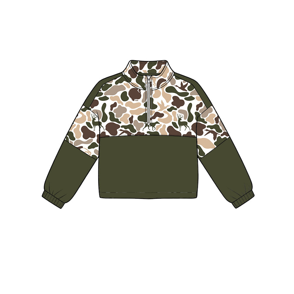 Preorder (moq 5)Baby Boys Ducks Dogs Deer Camo Hunting Zip Pullovers Top