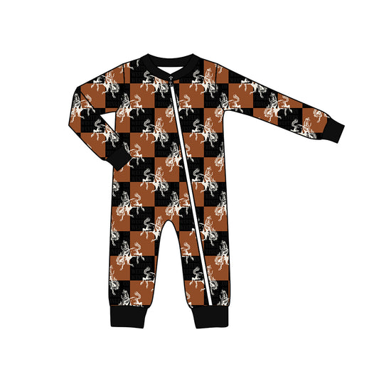 Baby Boys Western Rodeo Black Long Sleeve Zip Bamboo Rompers Preorder(moq 5)
