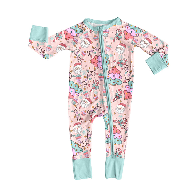 Preorder(moq 5)Baby Girls Santa Bows Candy Cane Zipper Pant Rompers