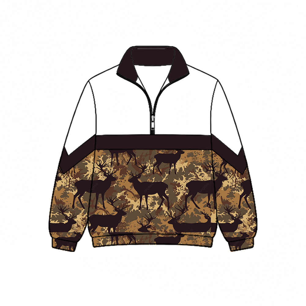 Preorder (moq 5)Baby Boys Brown Deer Camo Hunting Zip Pullovers Top