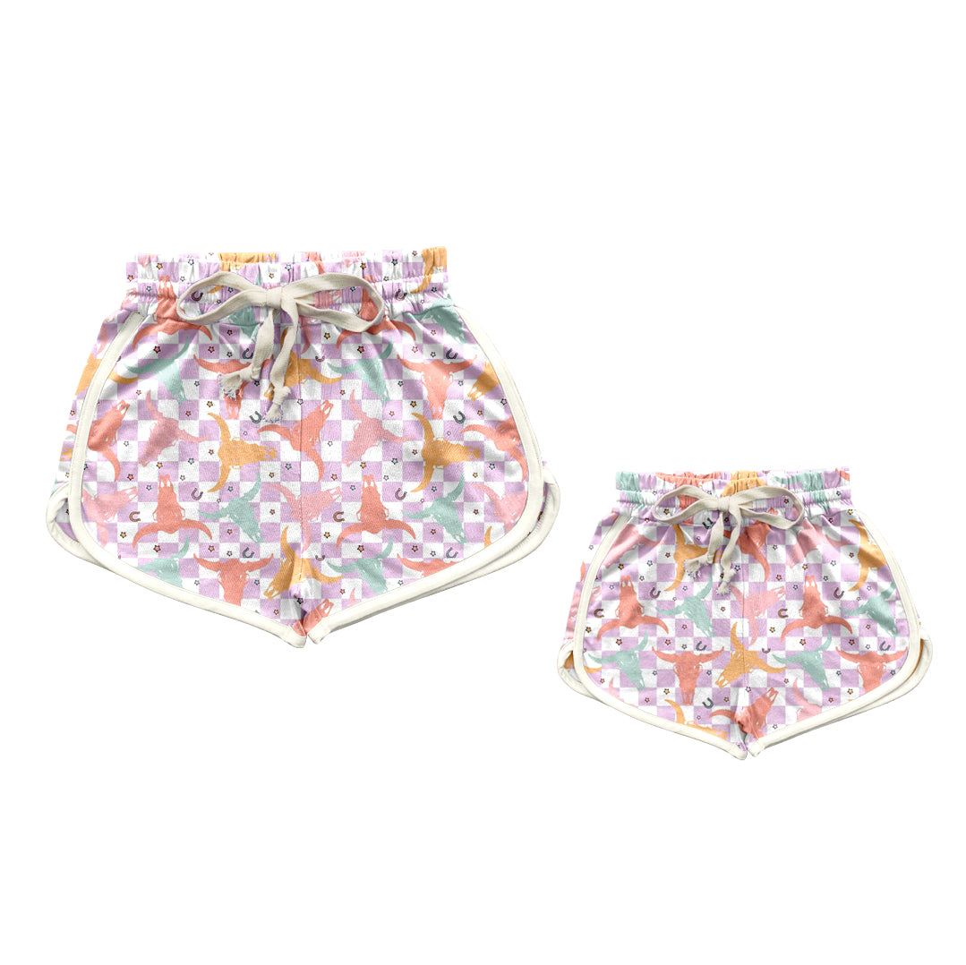 Preorder (moq 5 each) Mommy and Me Women Baby Girls Checkered Cows Summer Shorts Bottoms