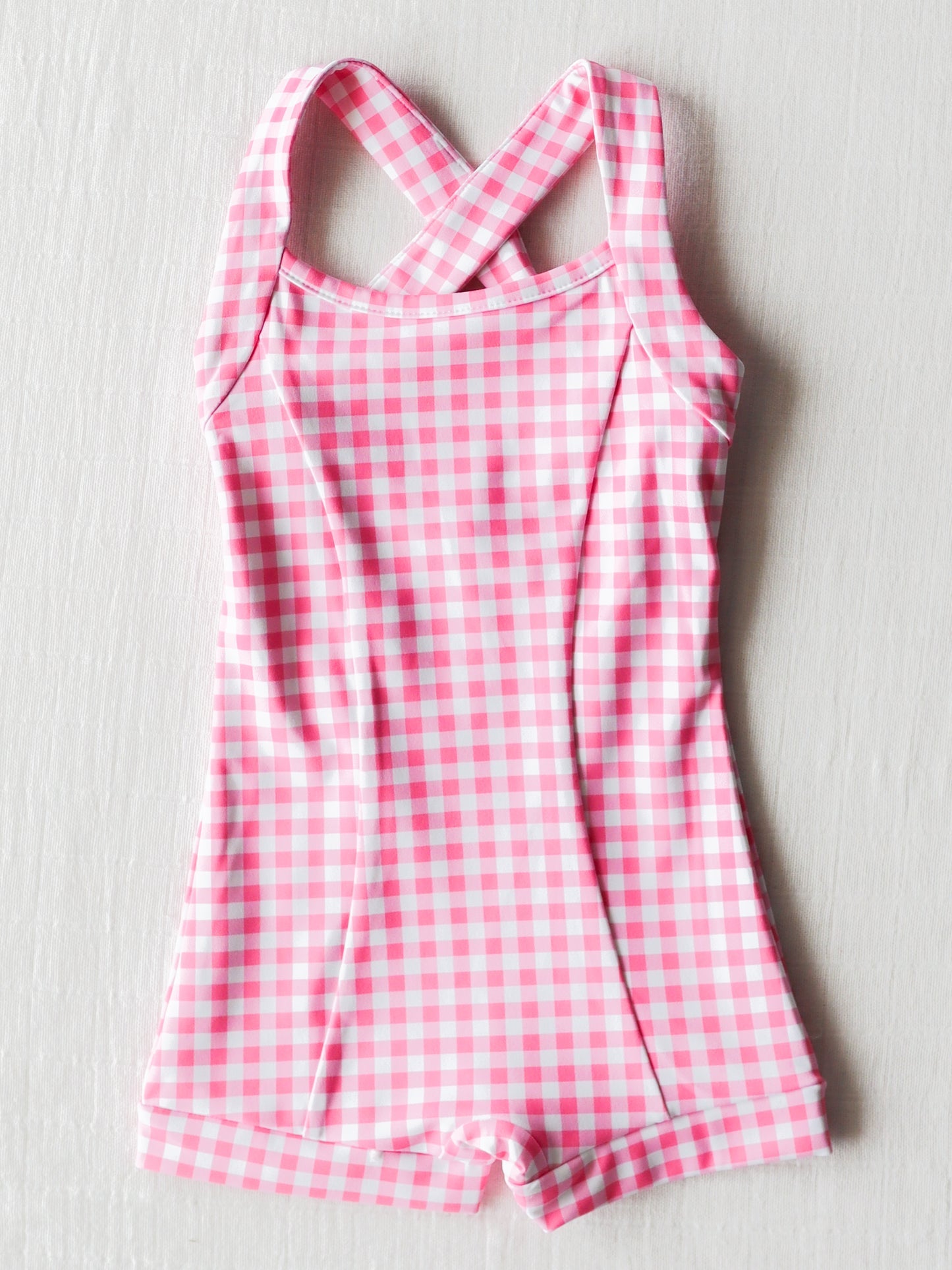 Baby Girls Pink Checkered Straps Swimsuits Preorder (moq 5)
