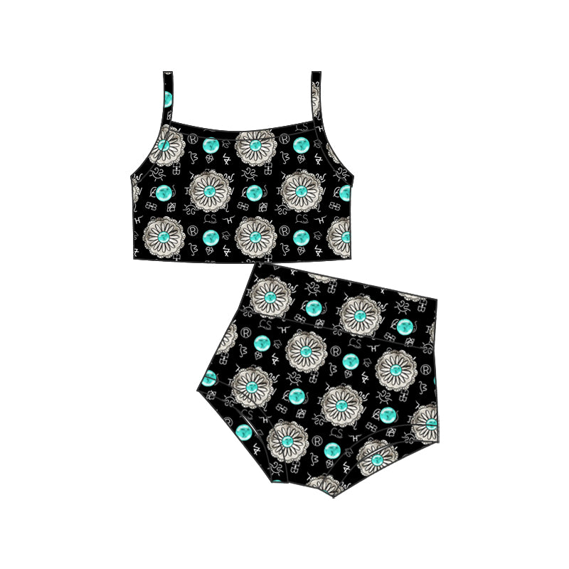 Baby Girls Turquoise Straps Top Bummie 2pcs Swimsuits preorder(moq 5)