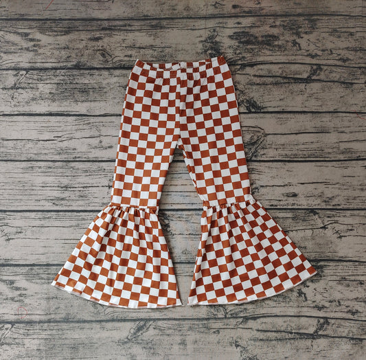 Baby Girls Brown Checkered Bell Bottom Pants
