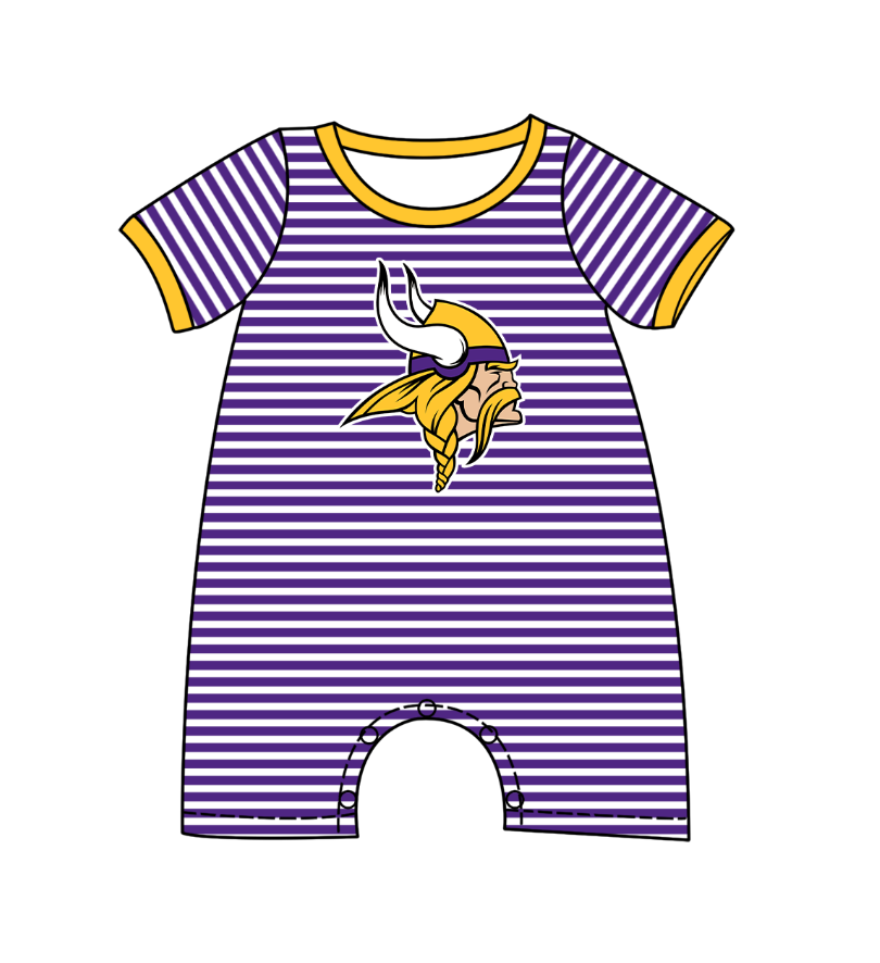 preorder(moq 5) Baby Boys Short Sleeve Purple Stripe Vikings Team Rompers