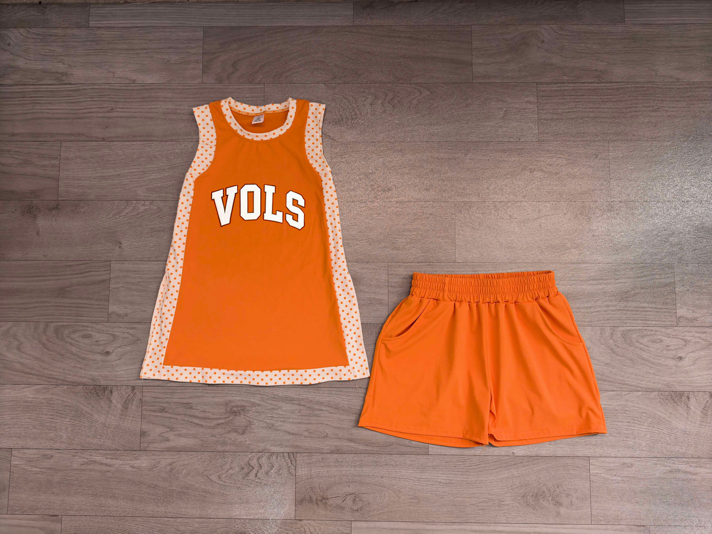 Baby Girls Orange Polka Dots Vinyl Vols Split Tunic Short Yoga Active Team Clothes Sets Preorder