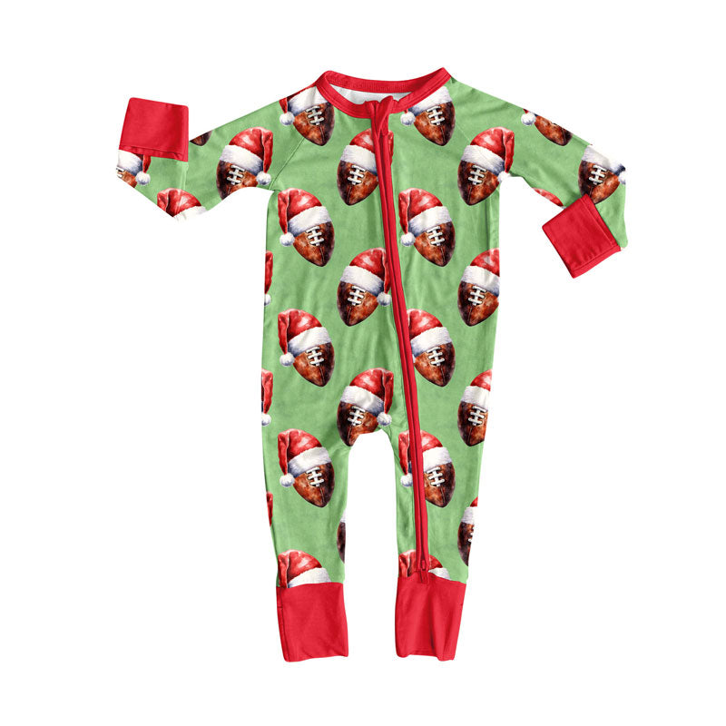 Preorder (moq 5)Baby Boys Hats Footballs Team Christmas Zipper Footie Rompers
