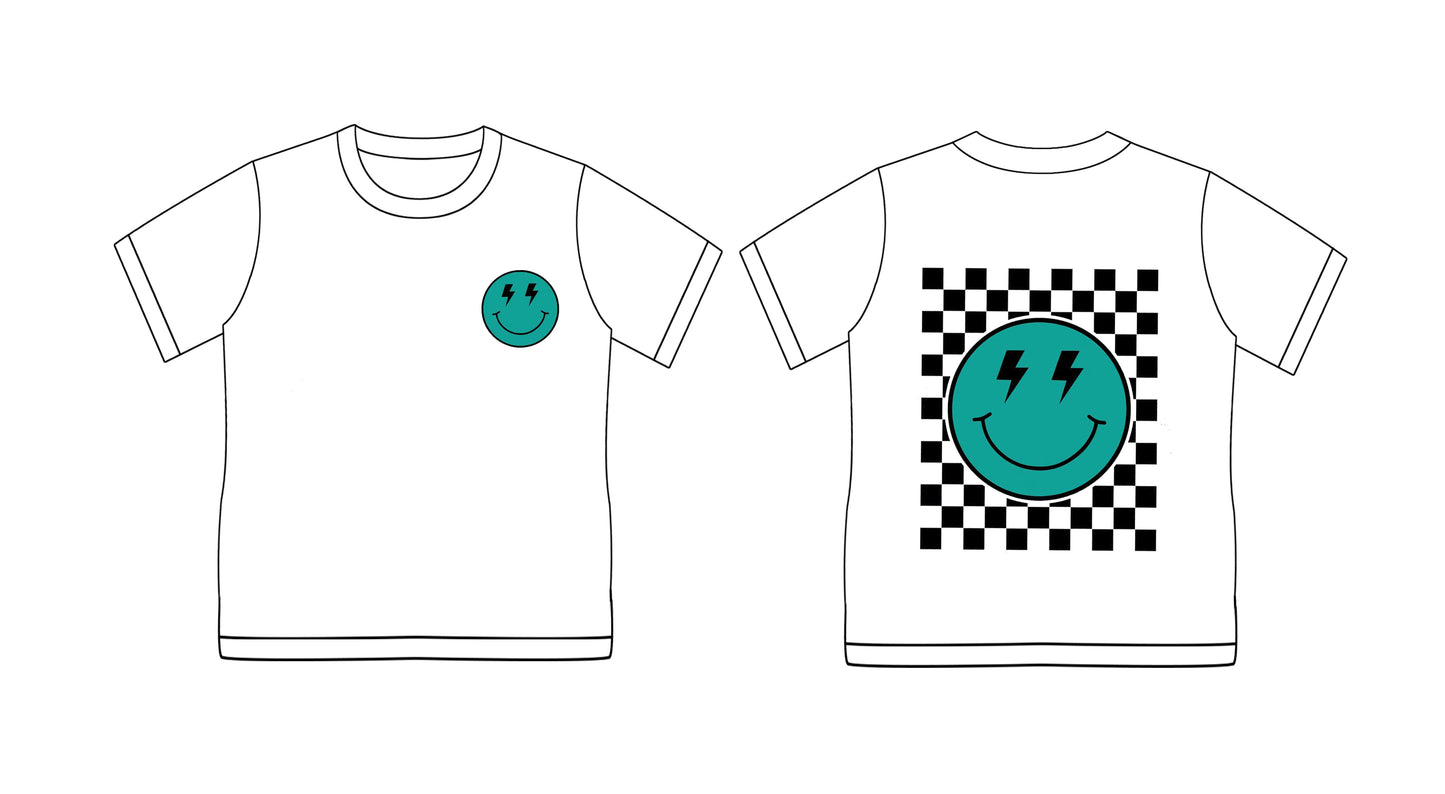 Preorder (moq 5)Baby Boys Green Smile Checkered Short Sleeve Tee Shirts