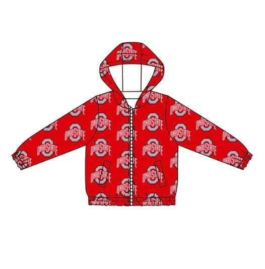 Preorder (moq 5)Baby Boys Red Long Sleeves Ohiostate Plaid Hoodies Cardigan Jackets Top