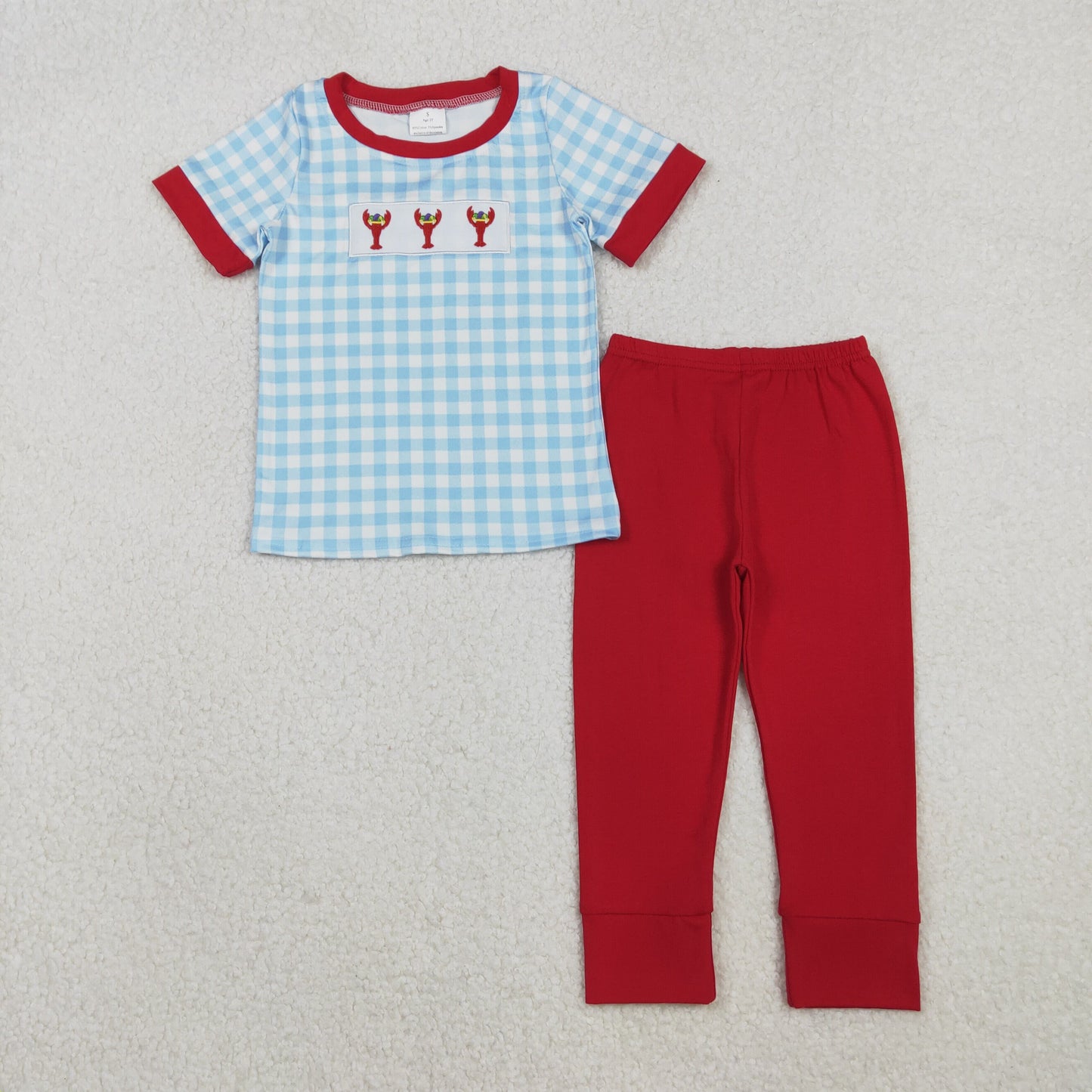 Embroidery Anchors Crayfishes Baby Boys Checked Leggings Mardigras Clothes Sets