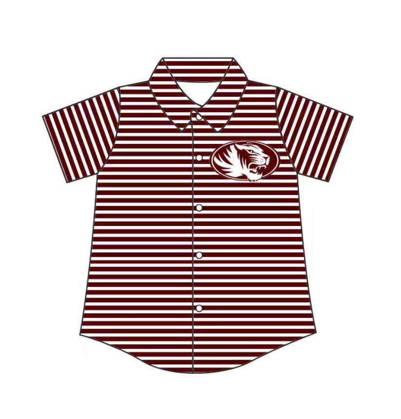 Preorder (moq 5)Baby Boys Red Stripe Silsbee Tigers Team Button Shirt Top