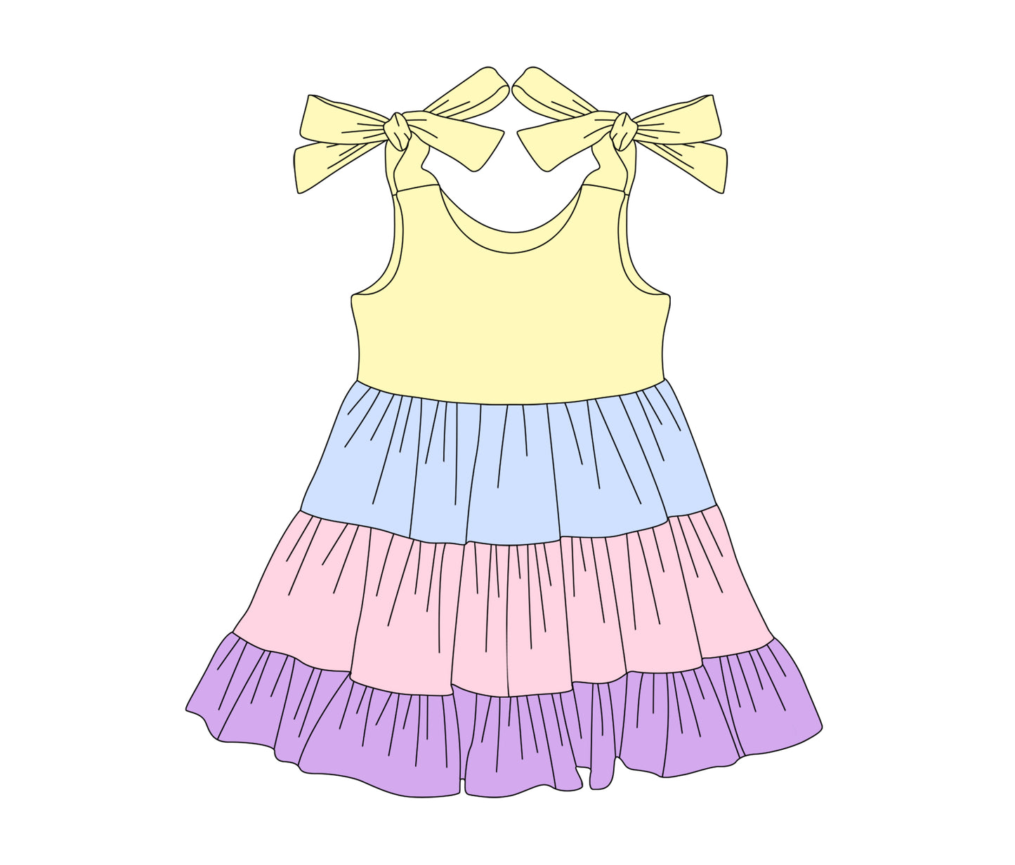 Preorder (moq 5)Baby Girls Bow Strap Colorful Patchwork Knee Length Dresses