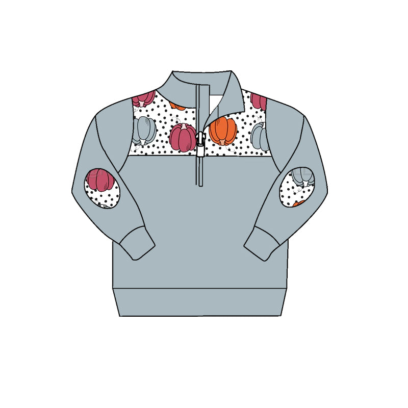 Preorder (moq 5)Baby Boys Long Sleeve Pumpkins Polka Dots Fall Zip Pullovers Top