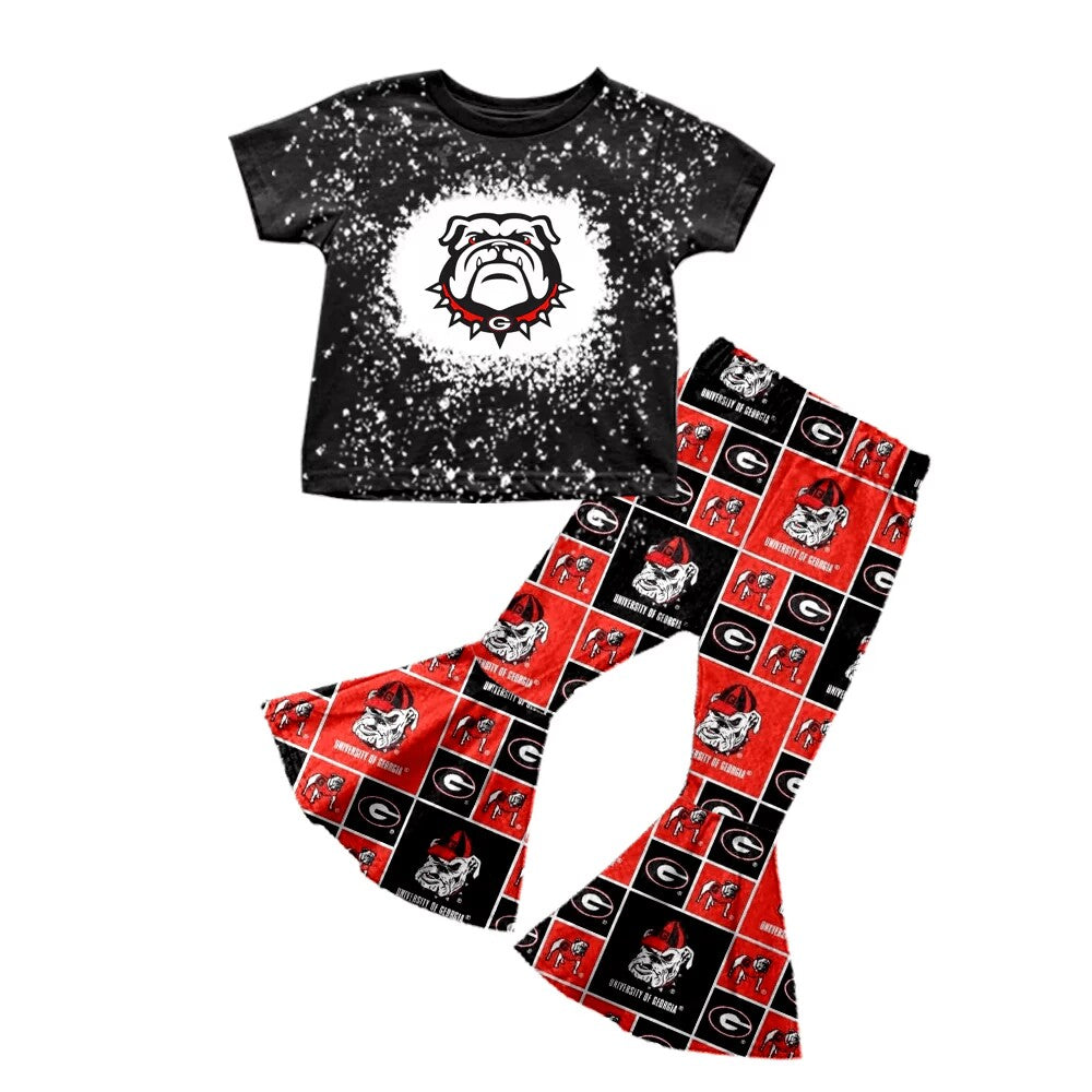 Preorder moq 5 Baby Girls Bulldog Team Shirt Top Pants Clothes Sets
