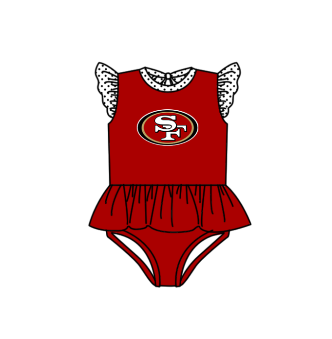 Preorder moq 5 Baby Girls Red Flutter Sleeve SF Team Swimsuits