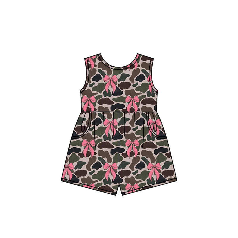 Preorder (moq 5)Baby Girls Camouflage Bows Shorts Summer Jumpsuits