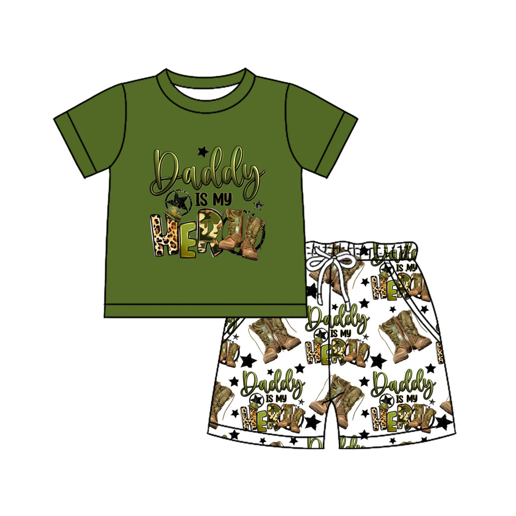 Preorder (moq 5)Baby Boys Daddy is my hero shirt Top camo Shorts Clothes Sets