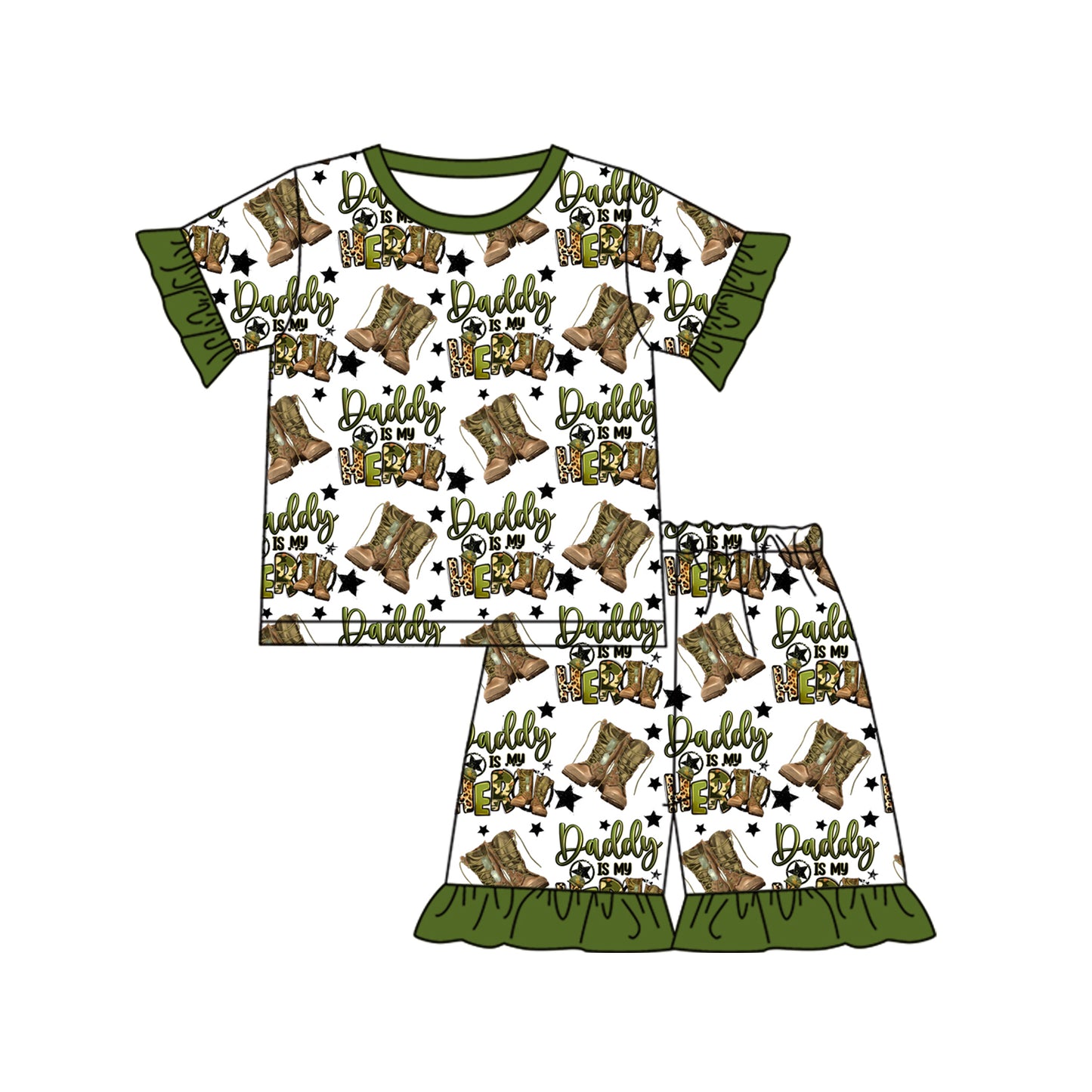 Preorder (moq 5)Baby Girls Daddy is my hero Top Ruffle Shorts Pajamas Clothes Sets