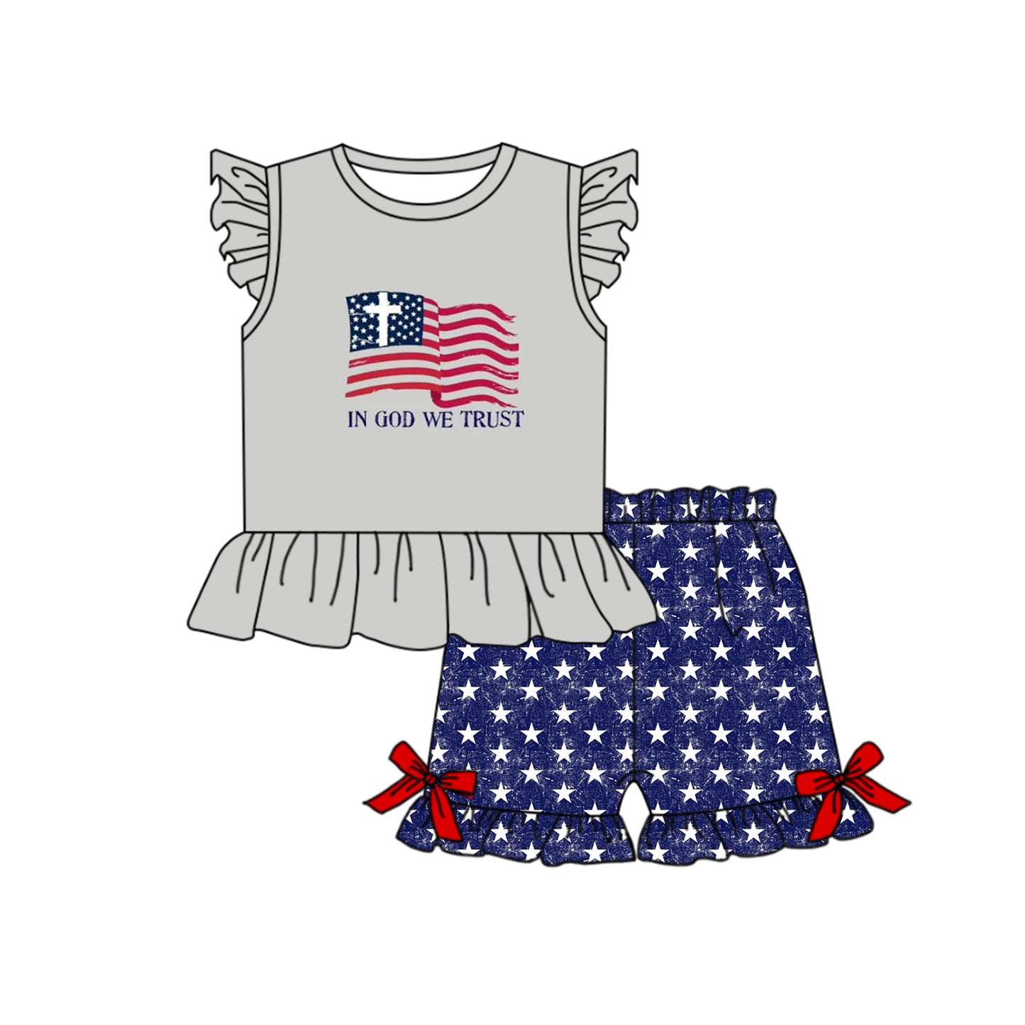 Baby Girls Flutter Sleeve Top Star Ruffle Shorts Clothes Sets preorder (moq 5)