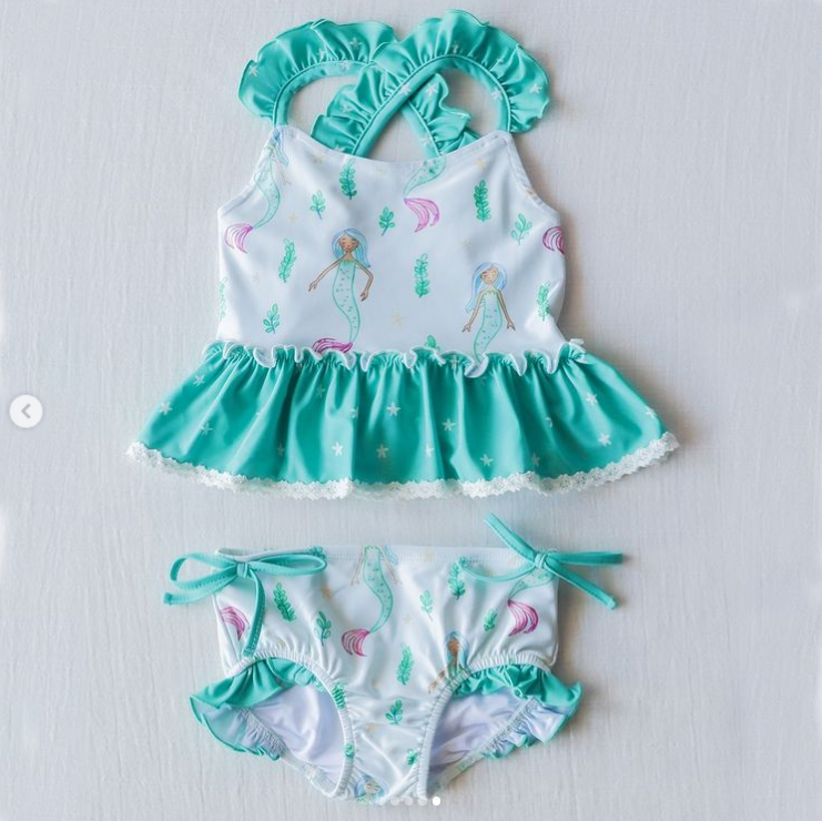 Baby Girls Green Mermaid two pcs Swimsuits Preorder (moq 5)