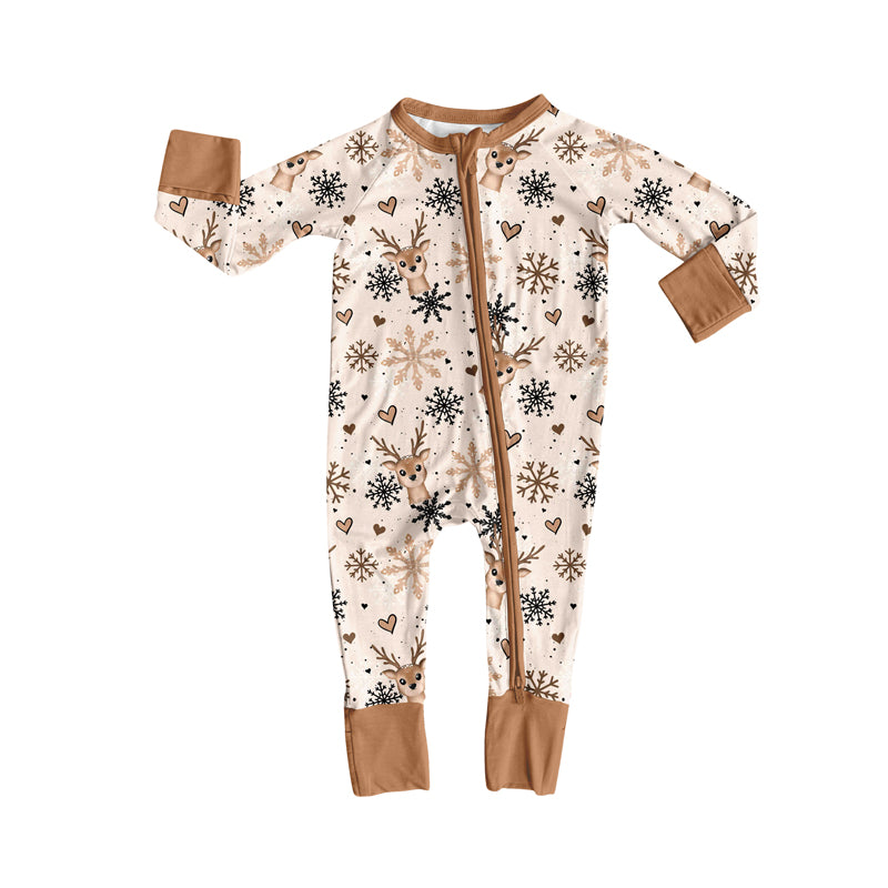 Preorder(moq 5)Baby Boys Deer Snowflake Zipper Footie Rompers