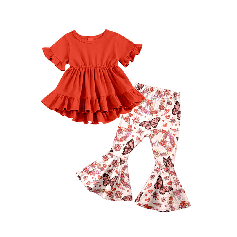 Baby Girls Pink Tunic Top Bell Butterfly Pants Clothes Sets preorder(moq 5)