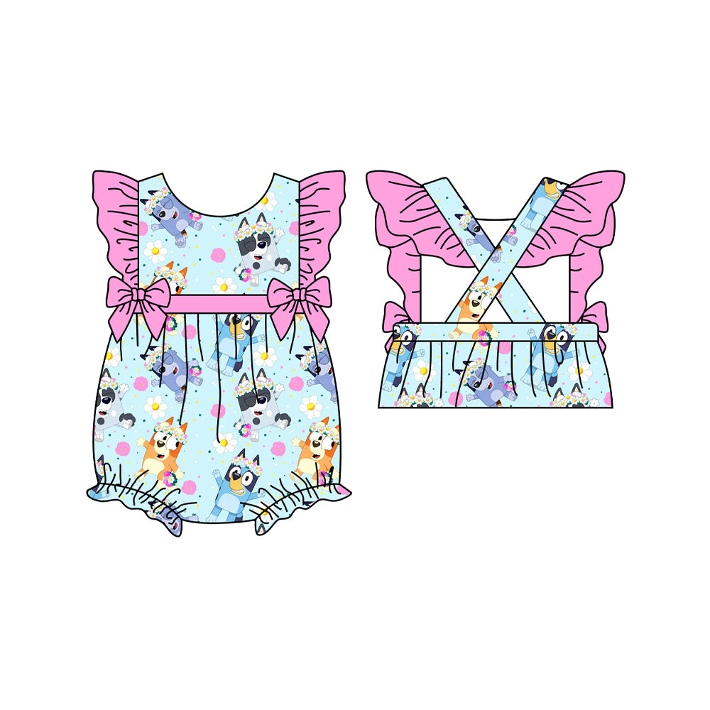 Preorder(moq 5)Baby Infant Girls Spring Cute Dogs Bows Rompers